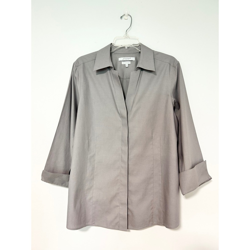 Foxcroft NYC Heritage Non-Iron Grey Cotton Fitted Button Down Shirt Womens 16